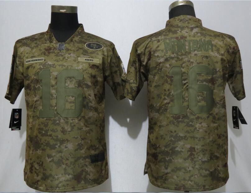 Women San Francisco 49ers #16 Montana Nike Camo Salute to Service Limited NFL Jerseys